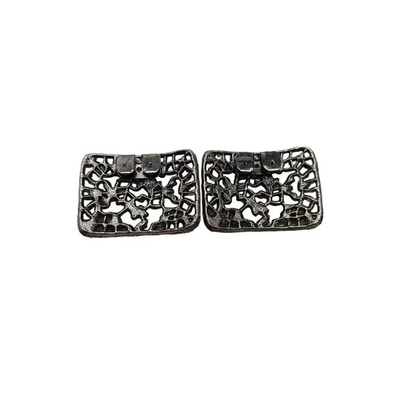 Set of 2 Floral Openwork Shoe Clips Silver Oxidized Tone Metal Vintage - Picture 4 of 6